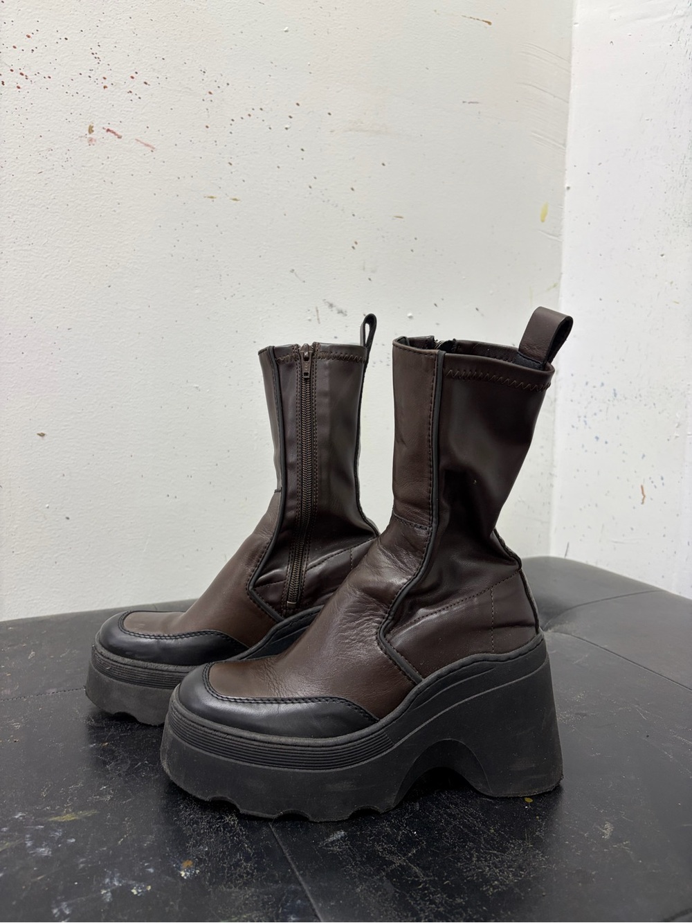 Miista Brown Leather Platform Ankle Boots